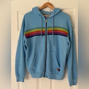 Aviator Nation Sky Blue Rainbow Hoodie, Medium